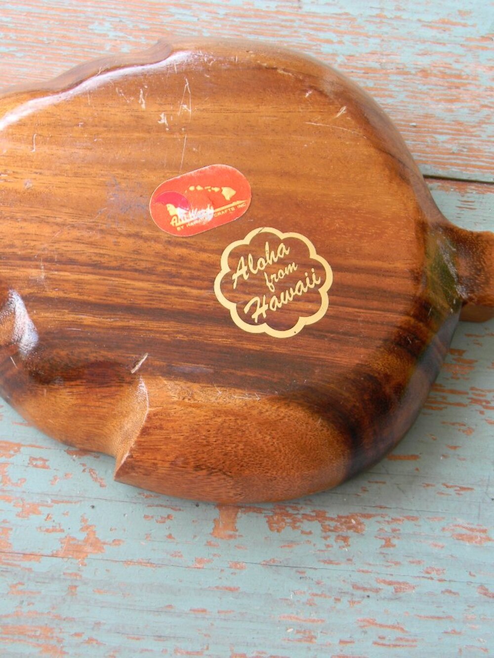 Vintage HAWAIIAN HAWAII KOA WOOD 3 Section Anthurium Leaf Bowl SERVING - Picture 4 of 4